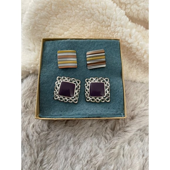 Vintage Square Pierced Earrings - 2 Pairs - Picture 11 of 11